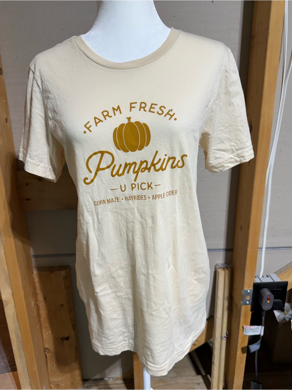 Cream Short Sleeve Graphic Tee - Pumpkins Print